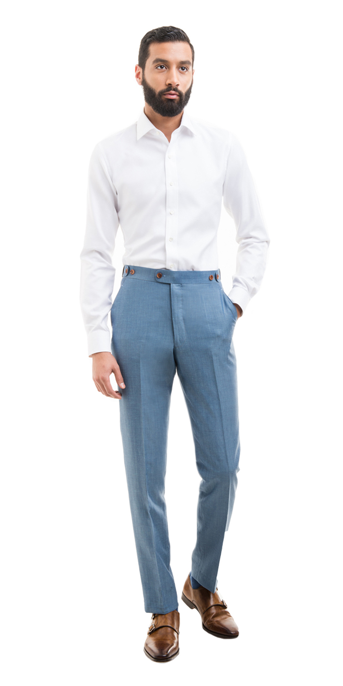 Light Blue Linen Pants | Black Lapel