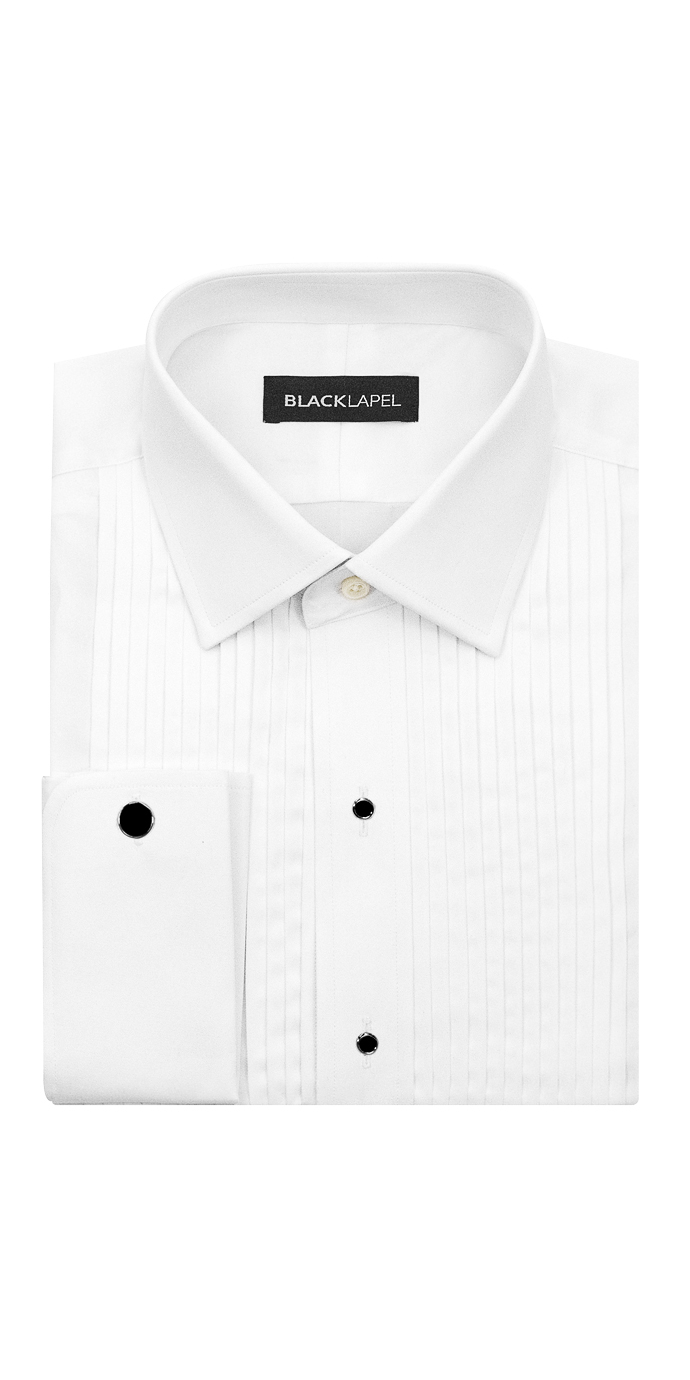 White Pleated Broadcloth Tuxedo Shirt - Custom Black Tie Attire | Black ...