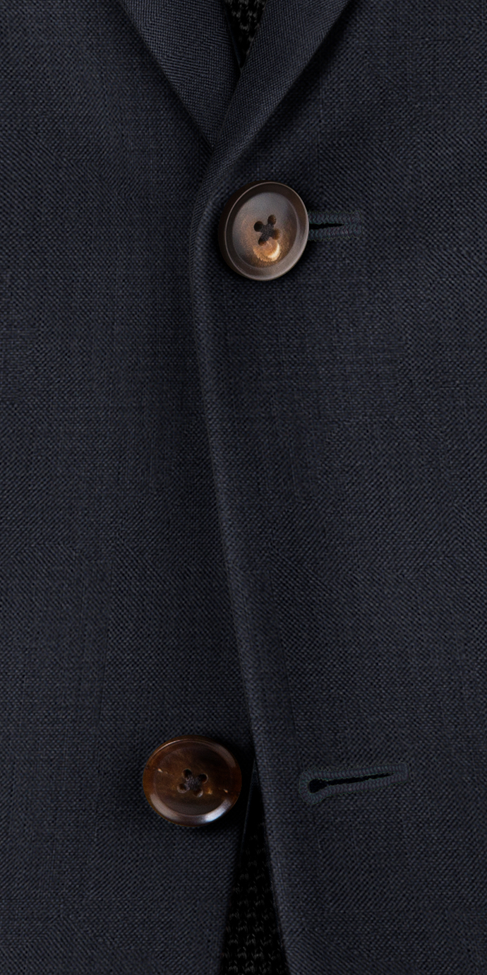 Navy Oxford Weave Suit| Black Lapel