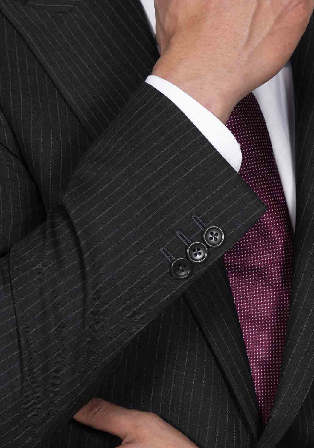 Dark Grey Pinstripe Jacket | Black Lapel