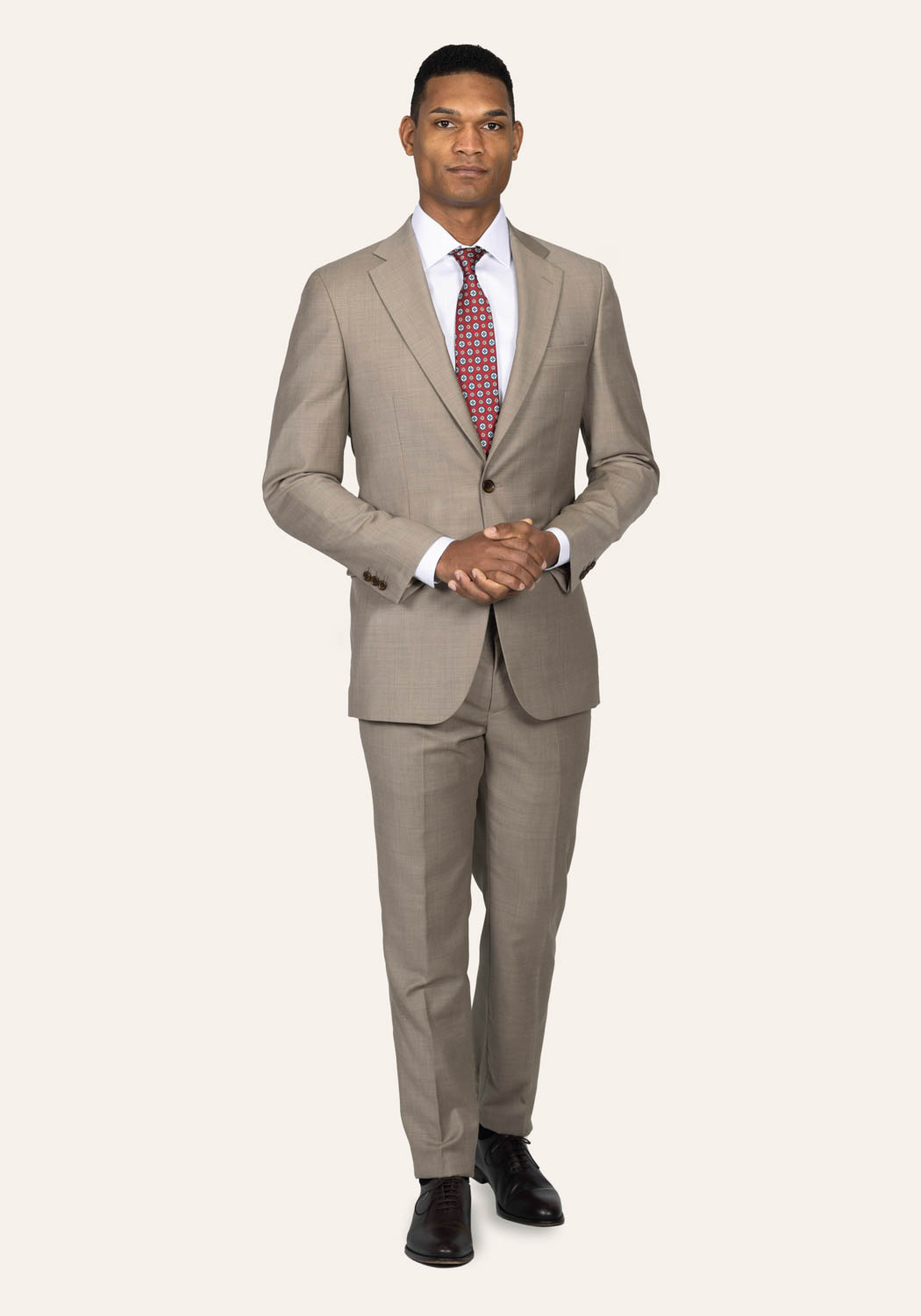 Light Brown Solid Suit | Black Lapel
