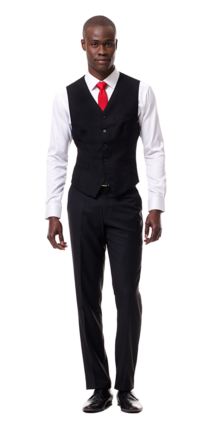 black vest with black suits black ties