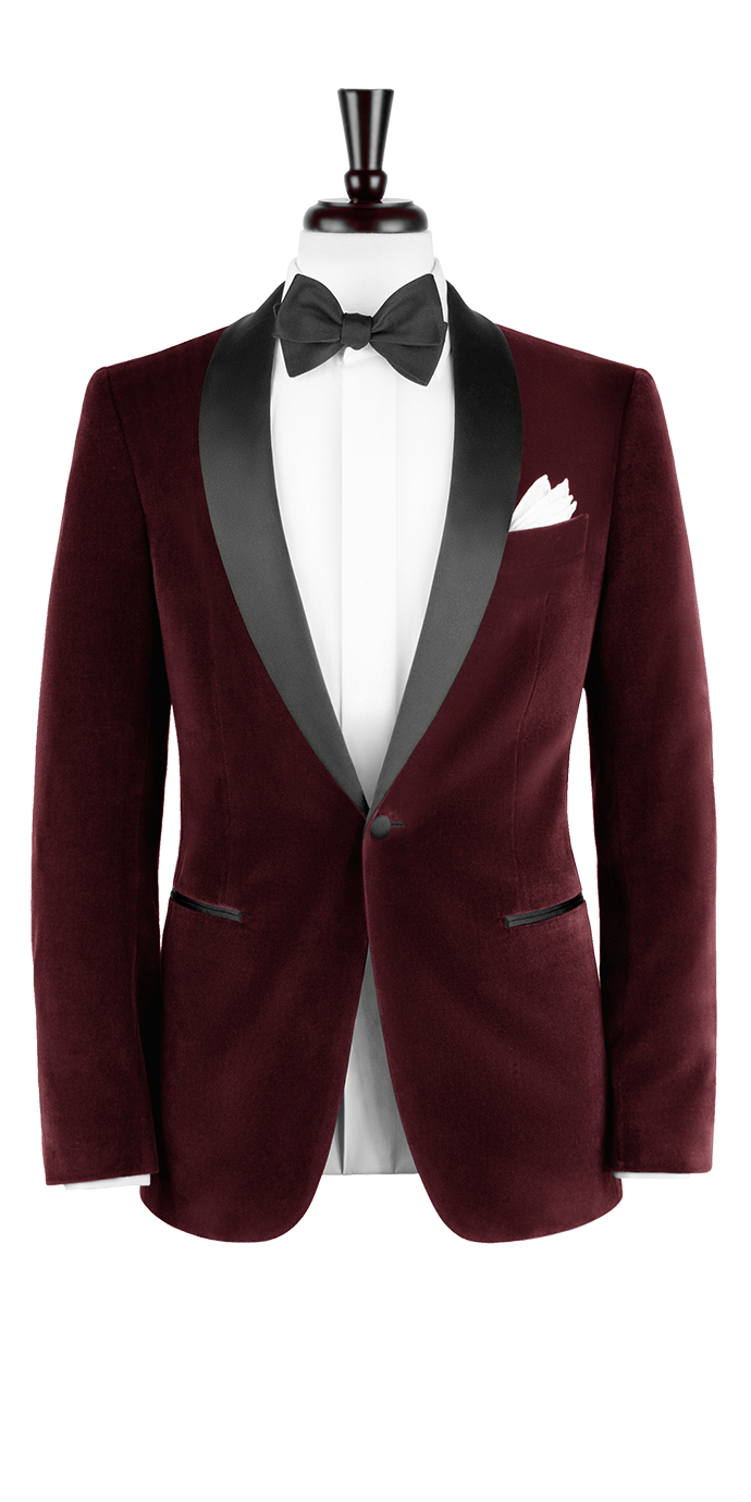 Men Burgundy Velvet Blazer Tuxedos Black Lapel Groom Dinner Wedding Suit Jacket 