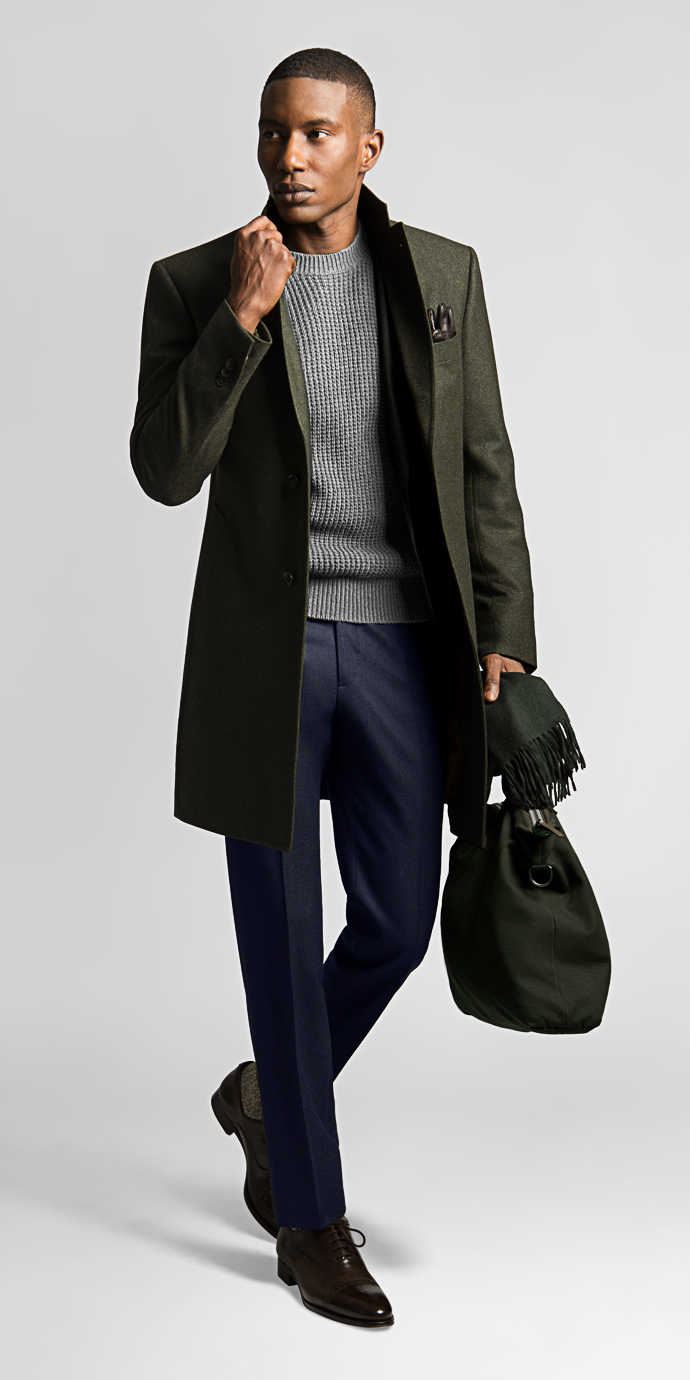 Olive Green Topcoat - Mens Outerwear | Black Lapel