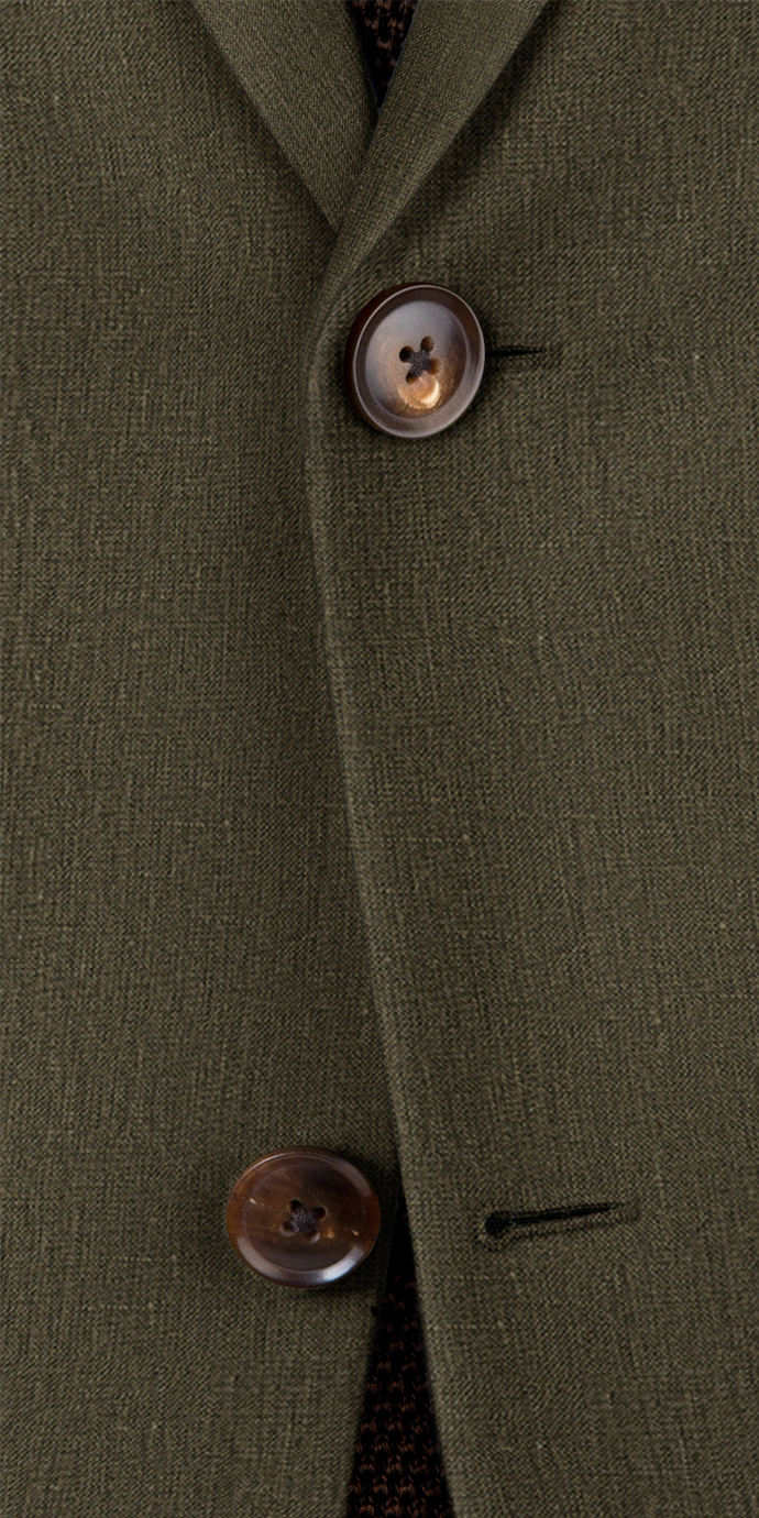 Olive Linen Suit | Black Lapel